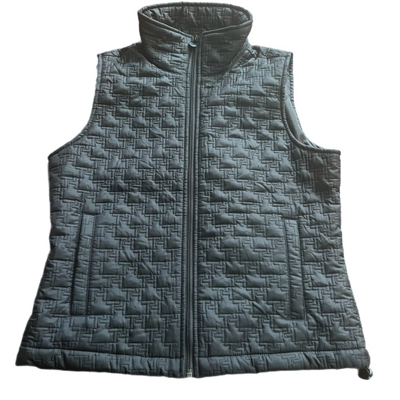 Vintage Tommy Hilfiger Vest Jacket MEDIUM Sleeveless Vest Black TH Quilted Zip - Picture 6 of 9